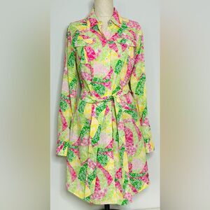 Lilly Pulitzer Eliot Wing Ding Of A Patch Shirt Sash Belt Dress XS